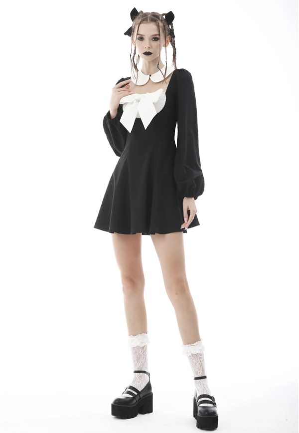 Dark In Love - Gothic Lolita Black White Super Bowknot Black - Dress Cheap