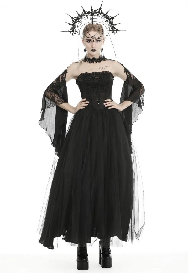 Dark In Love - Gorgeous Beaded Tulle Maxi Gothic Wedding Black - Dress Supply