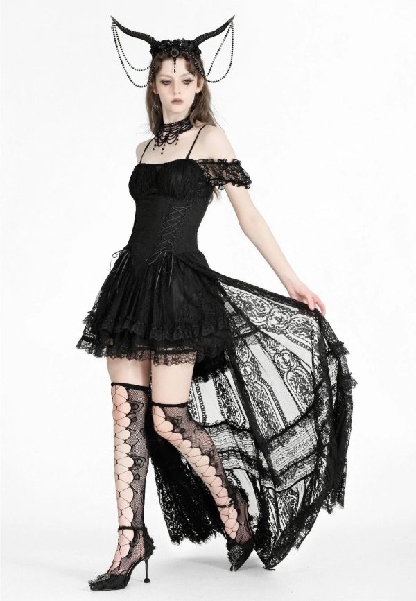 Dark In Love - Gothic Noble Romantic Lace Hi Low Black - Dress Hot on Sale