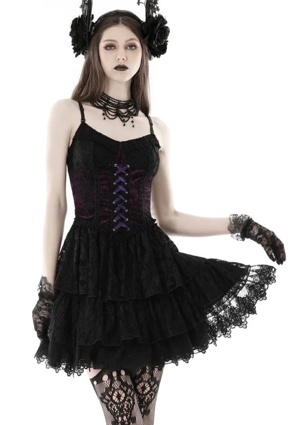 Dark In Love - Gothic Sexy Black Purple Lace Mini Black - Dress Discount