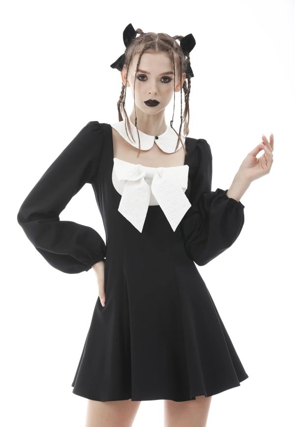 Dark In Love - Gothic Lolita Black White Super Bowknot Black - Dress Cheap