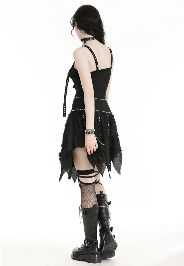 Dark In Love - Punk Irregular Tattered Skul Black - Skirt For Cheap