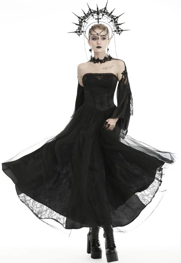 Dark In Love - Gorgeous Beaded Tulle Maxi Gothic Wedding Black - Dress Supply