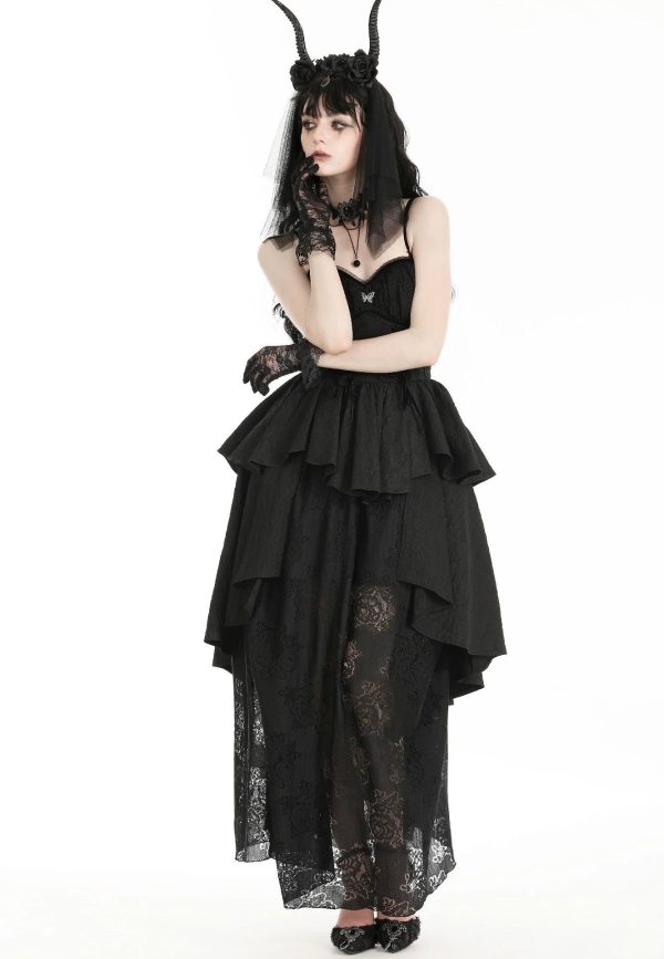 Dark In Love - Gothic Death Butterfly Layered Hi Low Black - Dress Online Hot Sale