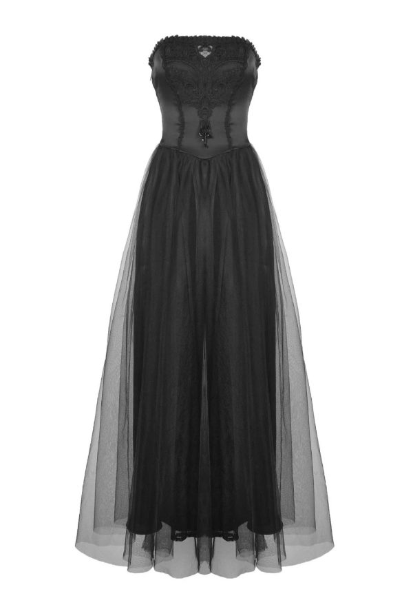 Dark In Love - Gorgeous Beaded Tulle Maxi Gothic Wedding Black - Dress Supply