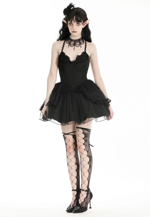 Dark In Love - Gothic Black Swan Tulle Lace Trim Black - Dress For Cheap