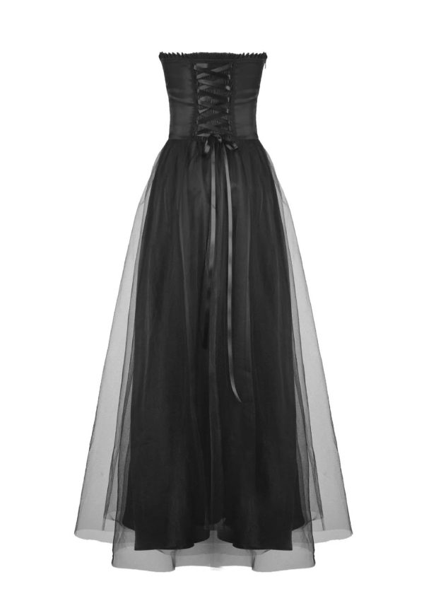 Dark In Love - Gorgeous Beaded Tulle Maxi Gothic Wedding Black - Dress Supply