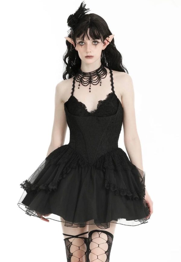 Dark In Love - Gothic Black Swan Tulle Lace Trim Black - Dress For Cheap