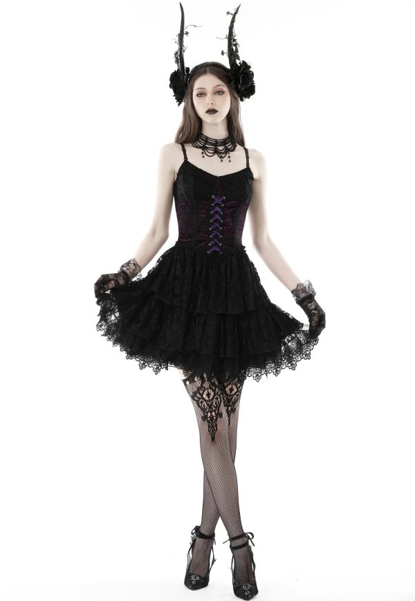 Dark In Love - Gothic Sexy Black Purple Lace Mini Black - Dress Discount