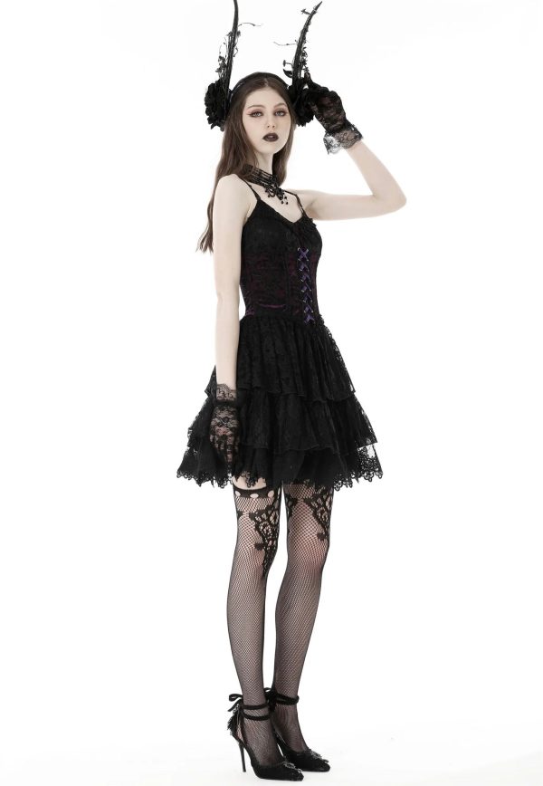 Dark In Love - Gothic Sexy Black Purple Lace Mini Black - Dress Discount