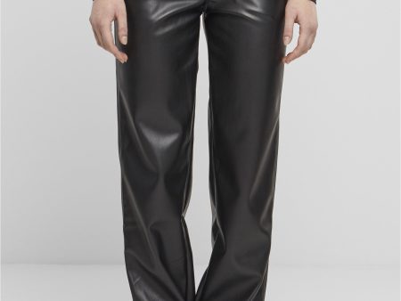 Urban Classics - Ladies Straight Leg Synthetic Leather Black - Pants Hot on Sale