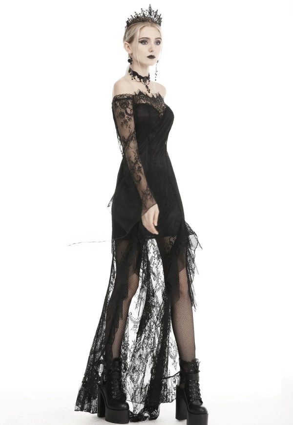 Dark in Love - Gothic Black Lace Frill Swallow Tail Mermaid - Dress on Sale